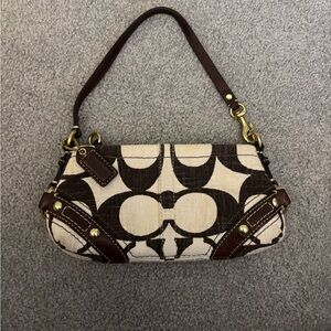 Coach Signature Brown and Cream wristlet Bag